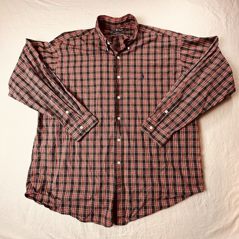 Ralph Lauren Blake Shirt XL Vintage Men Long Sleeve Plaid Blue Pony Two Ply